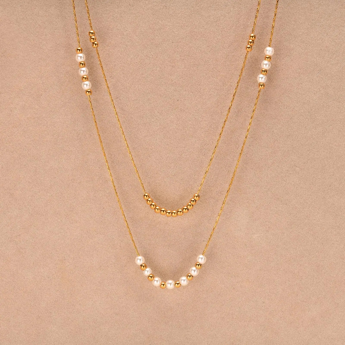 Trend Elegant Imitation Pearl Bead Double Layer Stacking Necklace for Women Stainless Steel Hammer Chain Necklace Jewelry Gift