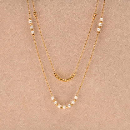 Trend Elegant Imitation Pearl Bead Double Layer Stacking Necklace for Women Stainless Steel Hammer Chain Necklace Jewelry Gift