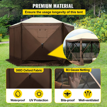 SucceBuy Pop-up Camping Gazebo Camping Canopy Shelter 6 Sided 12' x 12' / 10' x 10' Sun Shade Tents & Canopies Camping & Hiking