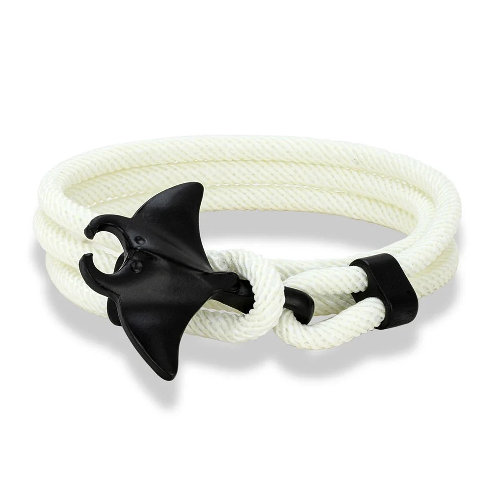 MKENDN Ocean Style Manta Ray Multilayer Rope Bracelet Charms Men Women Beach Wristband Adjustable Jewelry Homme