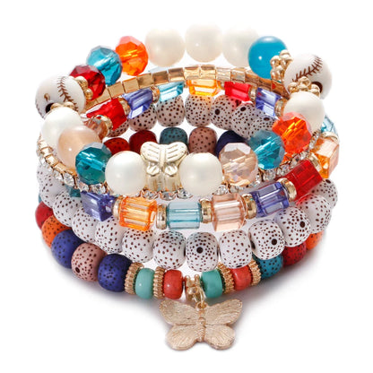 3pcs Boho Bohemian Pink Butterfly Pendant Charm Beads Bracelets Set For Women Stone Wristband Bracelet Bangles Pulseras Feminina