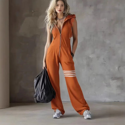 Women’s Retro Stripe Hooded Lace Jumpsuit