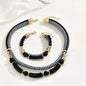 2PCS Set New Fashion Black and White Thick Double Line Metal Tube