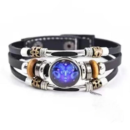 Twelve Constellations Luminous Leather Bracelet Retro Multi-layer Beaded Leather Bracelet Jewelry Gifts for Men Women Couples