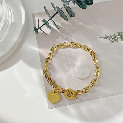 1pc Stainless Steel Bracelet with Heart Pendant, Double Heart OT