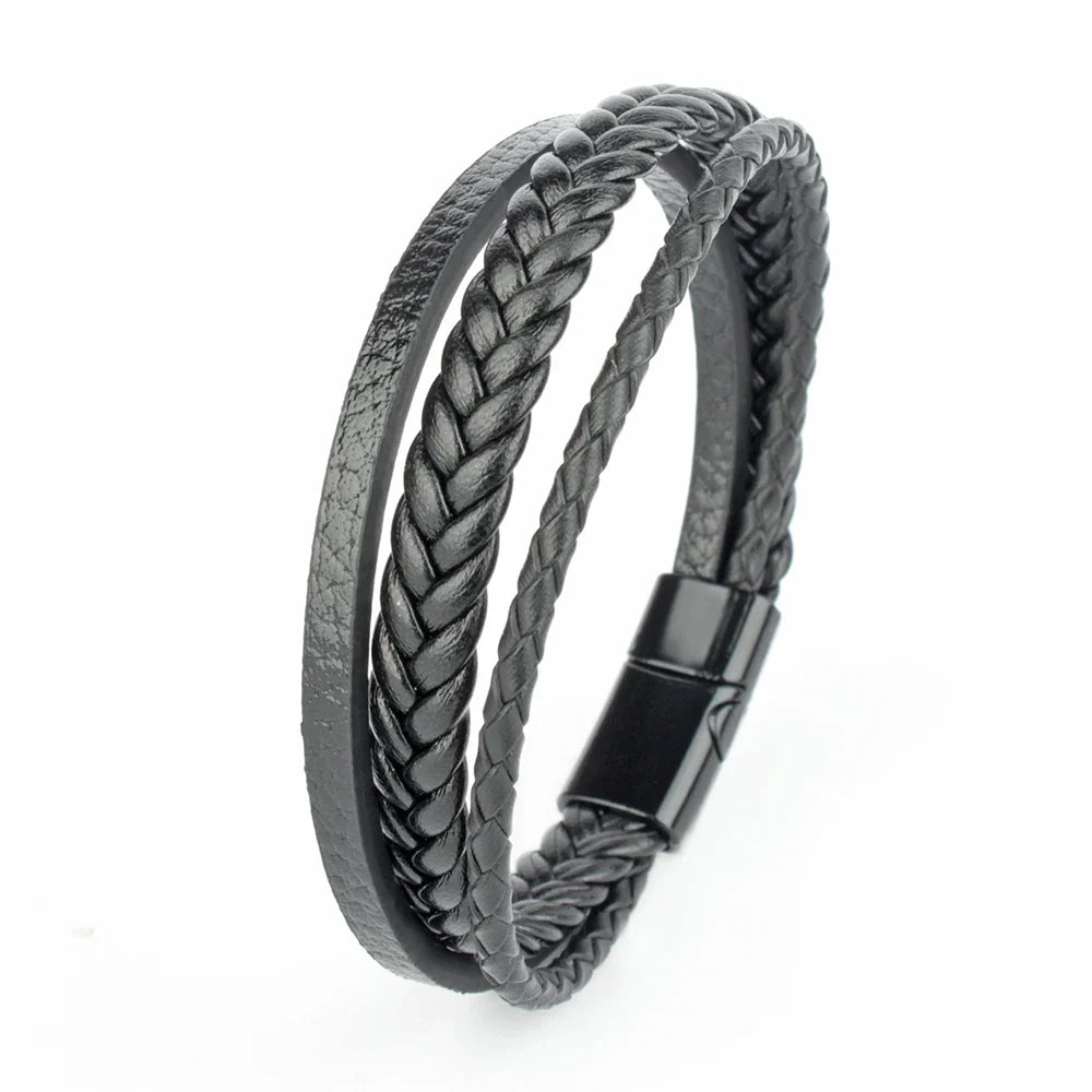 Trendy  Leather Bracelets Men Stainless Steel Multilayer Braided Rope Bracelets For Male Bracelets Jewelry Pulsera Hombre