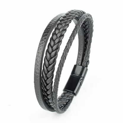 Trendy  Leather Bracelets Men Stainless Steel Multilayer Braided Rope Bracelets For Male Bracelets Jewelry Pulsera Hombre
