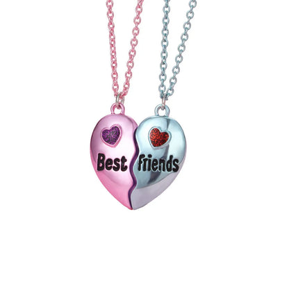 A Girl 2Pcs/set Multicolour Heart-shaped Stitching Best Friend Bestie Necklace BFF Friendship Jewelry Gifts for Girls