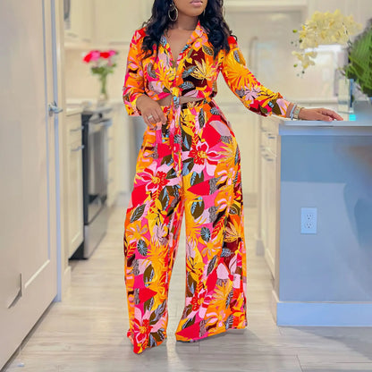 Spring Summer New Long Sleeved Printed Suit for Women Fashion Lapel