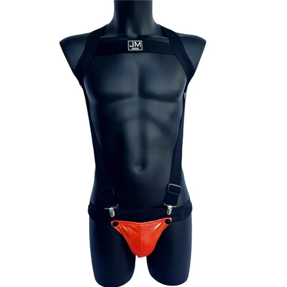 Sets Men Bodysuit Suspender Jumpsuits Nylon Jock Strap Harness Gay Underwear Jockstrap Laser Faux Leather Removable Penis Pouch