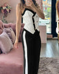 Spring Summer Sleeveless Suit Fashion Print Two Piece Sets Women Sexy V-neck Button Metal Sling Top & Wide Leg Pants Outfits