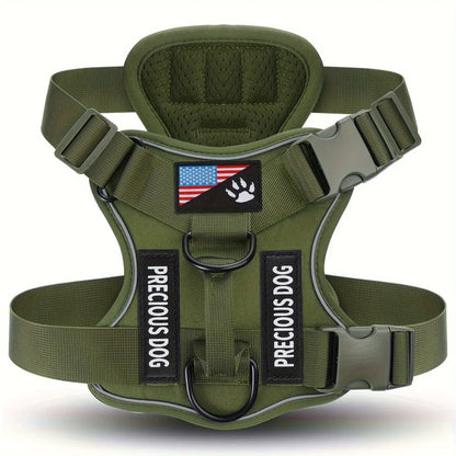Anti-Pull Tactical Dog Harness with Night Reflective Strips, Heavy-Duty Nylon Military-Grade Vest-Style Leash for Large Dog