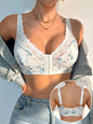 Lace-spliced Floral Women's Non-lined, Underwire-free Bra Comfortable Front-clasp Push-up Women's Underwear Top
