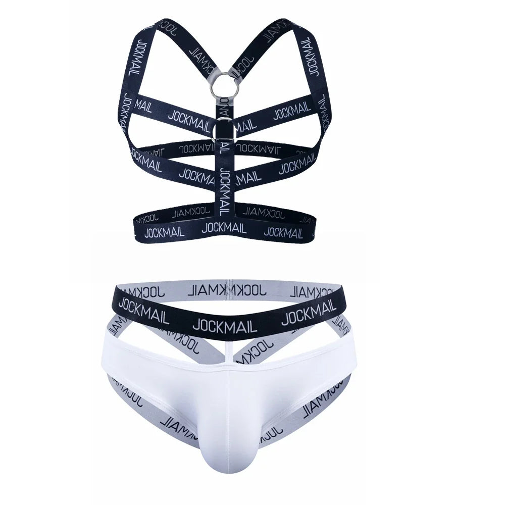 Sexy Gay Men Underwear Bondage Mens Harness Thongs Set Body Chest Costume G-string Jockstrap Lingerie Man Halter Neck Hollow Out
