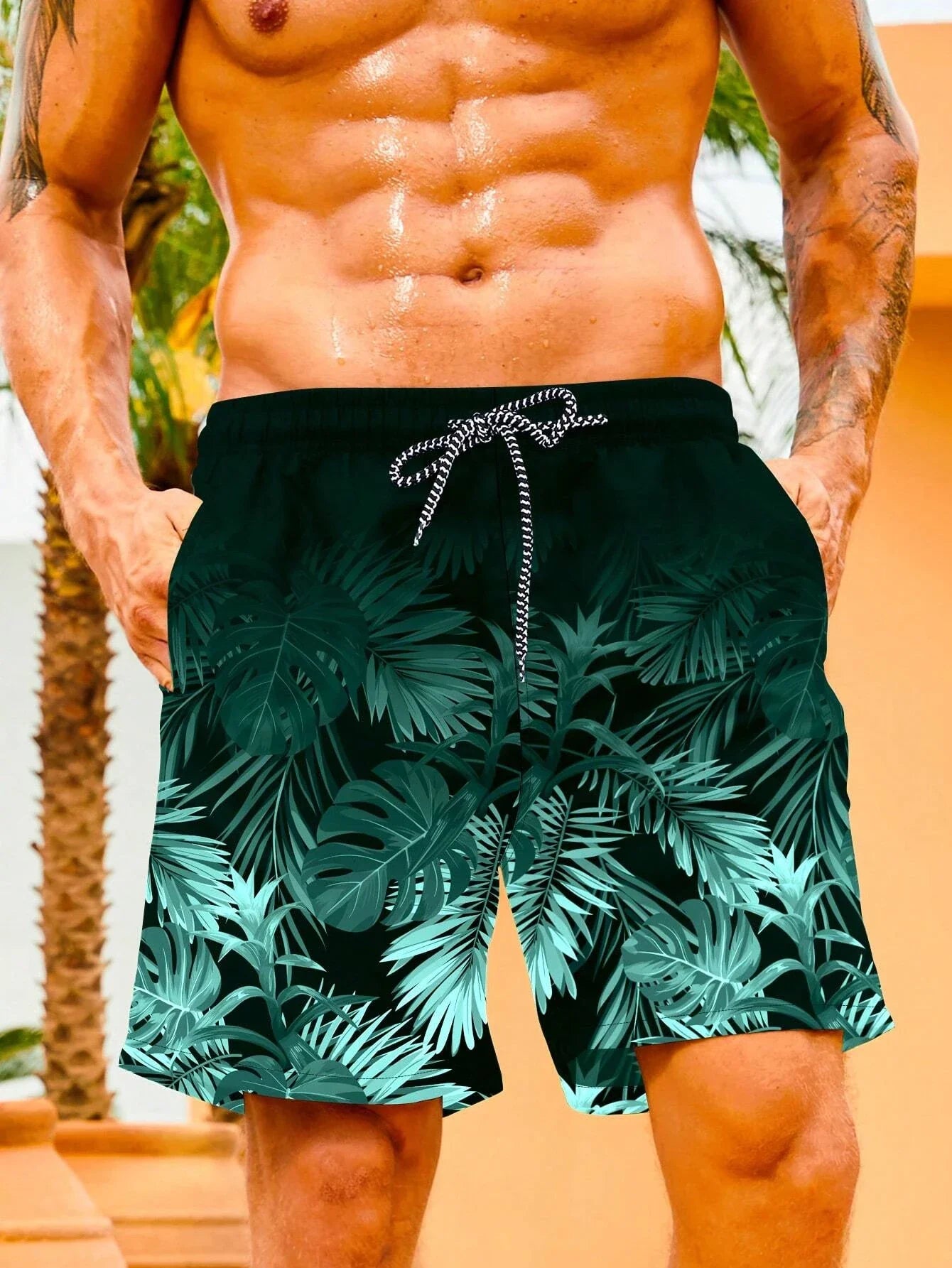 Men's Hawaiian 3D Gradient Palm Tree Pattern Beach Shorts Quick Dry Outdoor Leisure Sports Shorts Fashion Men's Shorts
