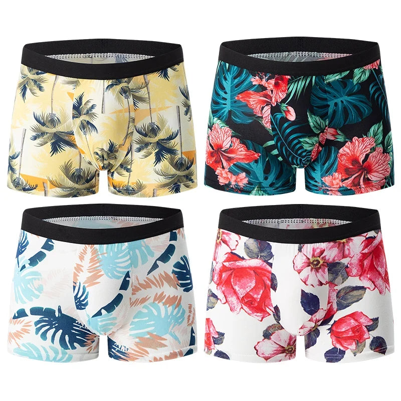 4-piece MEN'S Fashionable and Charming Flower Underwear