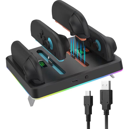 Multi-functional Charging Dock For Switch 2 Joy-Con Controller Charger Station RGB Light Fast Charging Stand For Switch2 Gamepad Charging Base With Type-C Cable