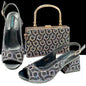 QSGFC 2024 Rhinestone Design INS Hot Sale New Arrivals African Shoes and Bag Set in Green Color Open Toe Comfortable Women Heels