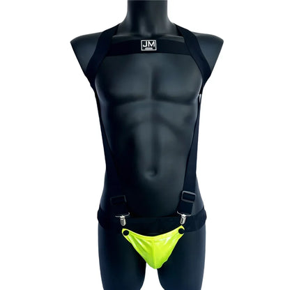 Sets Men Bodysuit Suspender Jumpsuits Nylon Jock Strap Harness Gay Underwear Jockstrap Laser Faux Leather Removable Penis Pouch