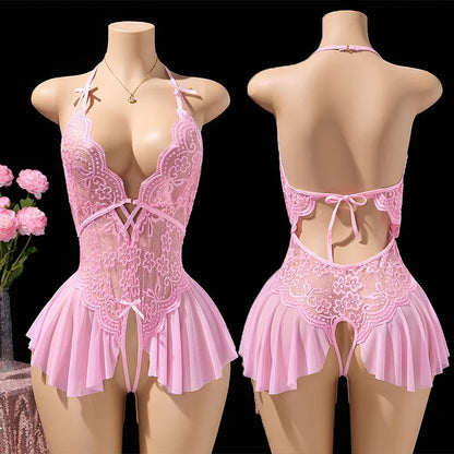Sexy Hot Bra For Women Lingerie Set Ultra-thin Lace Hollow Bra Set Transparent Crotchless BacklessDress Deep V Open Bra Underwea
