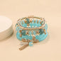 4Pcs Bohemian Women Pink Tassel Bracelet Set For Female I Love You Feather Round Charm Beads Chain Bangle Fashion Party Jewelry