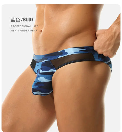 Cross-border men's classic camouflage mesh briefs U convex bag elastic breathable fitness underwear G-F3403
