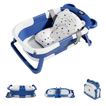 Portable Travel Bathtub, Collapsible Baby Bathtub, with Thermometer &1Soft Floating Cushion, with Drain Hole,For Baby 0-36 Month