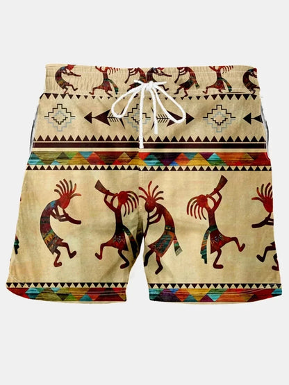 Summer New Men's Shorts Swimming Pants Drawstring Retro Fashion Print Holiday Beach Holiday Hawaiian Micro Elastic Shorts