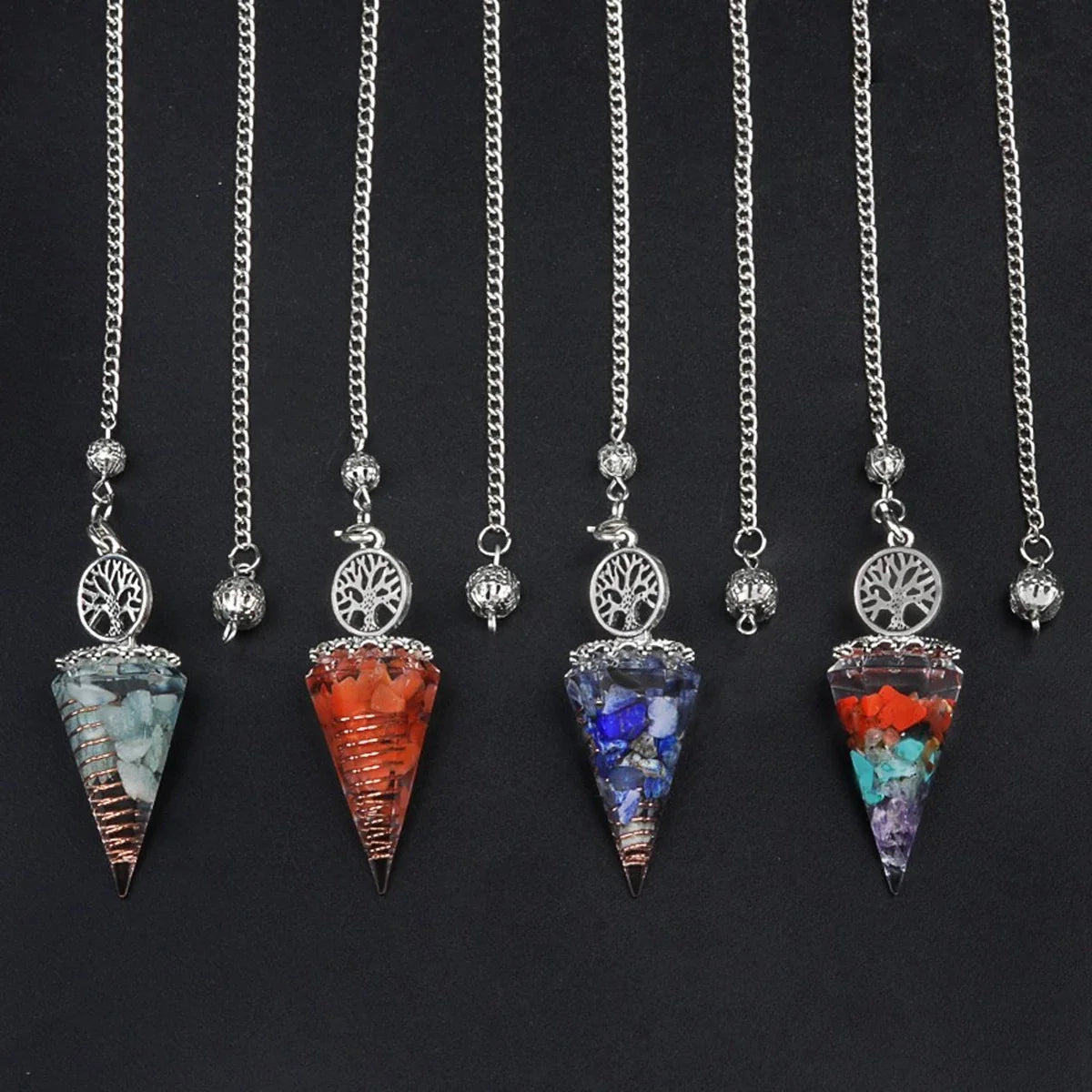 20x52mm Natural Stone Pendulum Tree of Life Hexagonal Cone Crushed Stone Aventurine