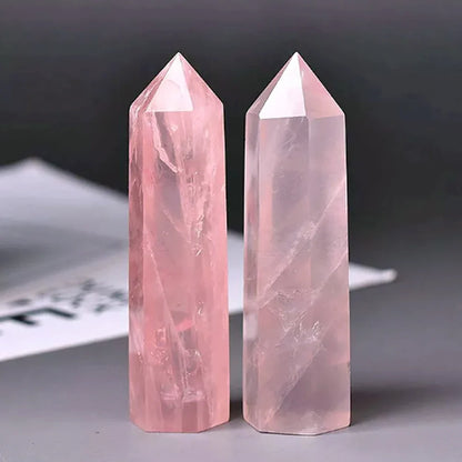 1PC Natural Rose Quartz Crystal Point Pink Crystal Column Hand Polished Hexagon Obelisk for Room Furnishing Decor Crafts Gifts
