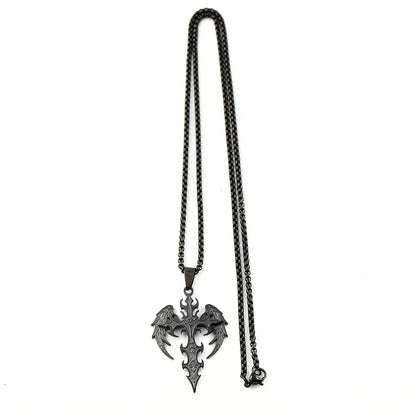 Gothic Punk Angle Wing Spiked Cross Pendant Necklace For Women Men Stainless Steel Black Color Hip Hop Chain Protection Jewelry