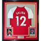 Framed Autographed/Signed William Saliba 35x39 Arsenal Red Soccer Jersey Beckett BAS COA #2