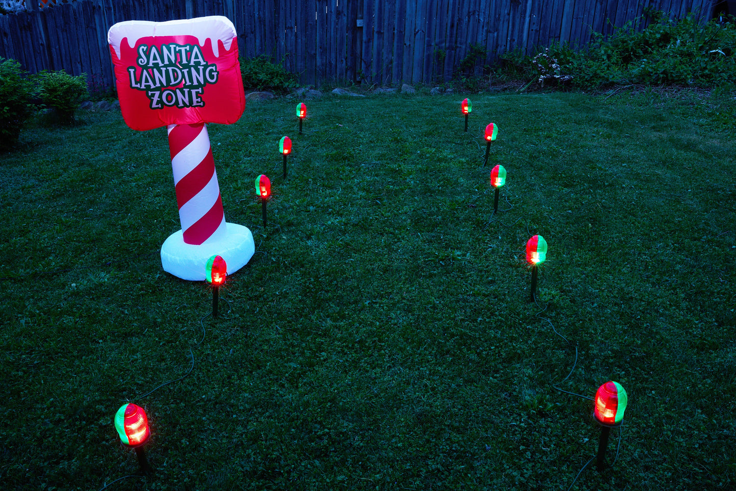 Vintage Santa Runway Lights with Santa Landing Zone Inflatable Sign
