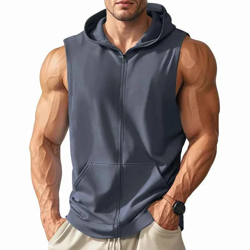 Men's Hooded Zipper Tank Top Fitness Vest