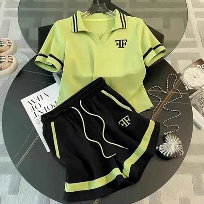 Summer Patchwork Letter Athleisure Two-Piece Set