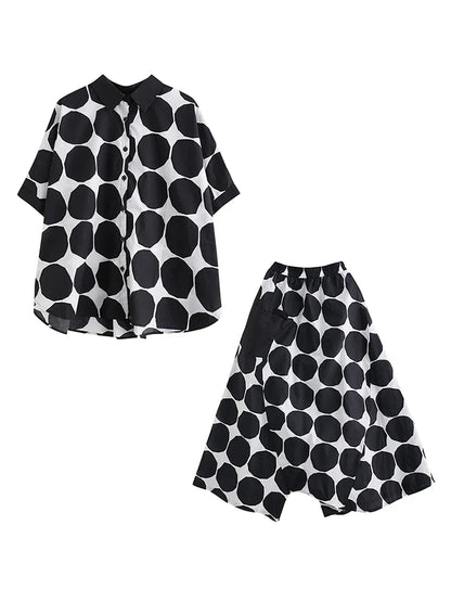 Polka Dot Print Summer Casual 2 Two Piece Set Short Sleeve Loose Blouse Women Shirt Top Fashion Clothing Harem Pants Suit 2026