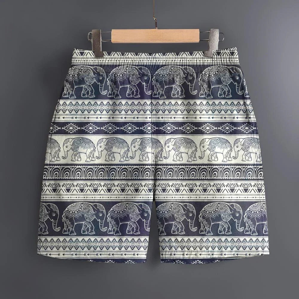 Men's Hawaiian 3D Elephant Ethnic Pattern Beach Shorts Quick Dry Outdoor Leisure Sports Shorts Fashion Men's Shorts