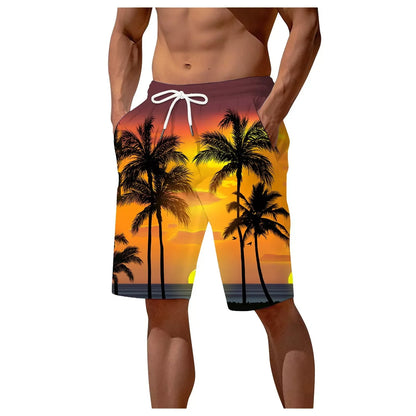 Men's Palm Tree Gradient Pattern Fashion Shorts Boys Summer Cool Hawaii 3D Printed Casual Swim Trunks Quick Dry Surfboard Shorts