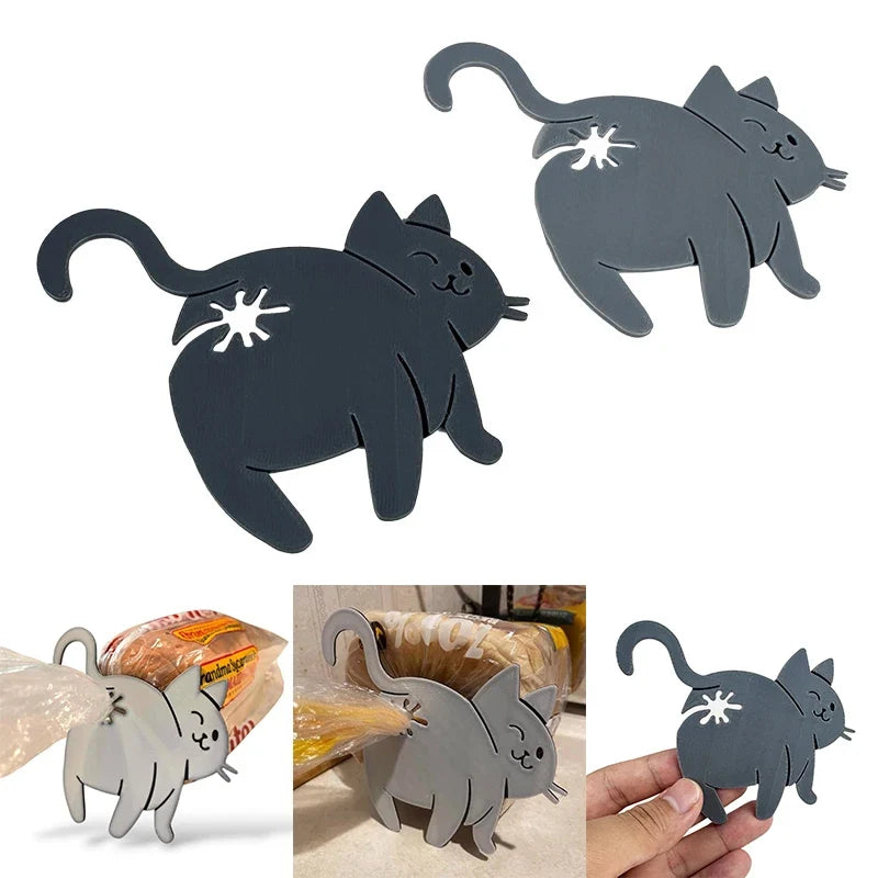 Hot Sale 2pcs 3D Cat Butt Bread Bag Clip Snack Bag Sealing Clip Novelty Kitchen Gadget Food Storage Bag Clip For Cat Lovers