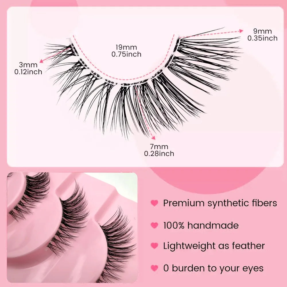 Clear Band Half False Eyelashes Natural Wispy Faux Mink Lashes Lightweight Reusable Comfortable Eye Lash for Daily Beauty Makeup