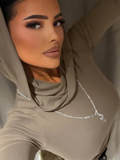 Autumn Slim Fit Hooded Crop Tee for Women