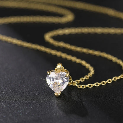 Huitan Sweet Heart Women Pendant Necklace for Wedding Engagement Anniversary Romantic Accessories Jewelry Gift Inlaid Shiny CZ