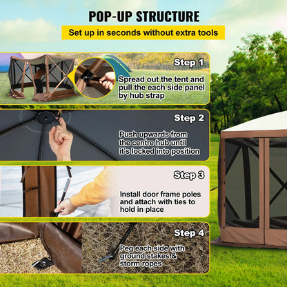 SucceBuy Pop-up Camping Gazebo Camping Canopy Shelter 6 Sided 12' x 12' / 10' x 10' Sun Shade Tents & Canopies Camping & Hiking