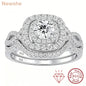 Newshe 2Pcs Halo Round Cut Moissanite Wedding Ring Set for Women Solid 925 Sterling Silver Zircons Luxury Bridal Rings