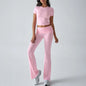 Women Casual Bodycon Two Pieces Set Short Sleeve Crop Top Slim High Waist Running Tracksuit Suit Summer Pants Outfit 2PCS