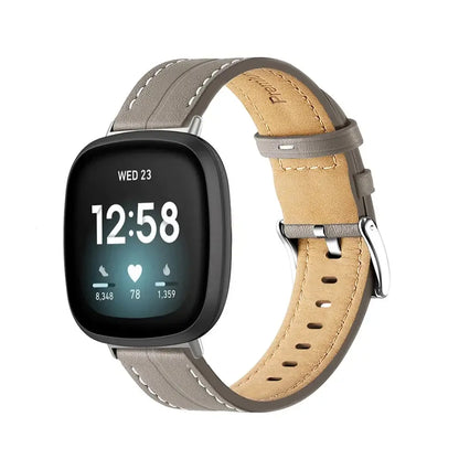 Fitbit Versa 4, 3, 2 & Sense 2 Leather Band with Contrast Stitching