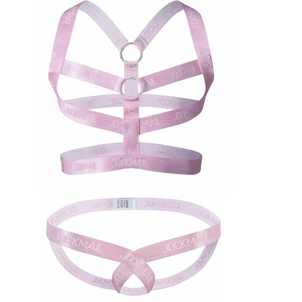 Sexy Gay Men Underwear Bondage Mens Harness Thongs Set Body Chest Costume G-string Jockstrap Lingerie Man Halter Neck Hollow Out