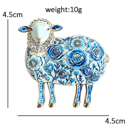 Wuli&baby Blue-and -White Porcelain Collection Animal Brooches For Women Unisex Goat Cat Butterfly Birds Party Office Brooch Pin