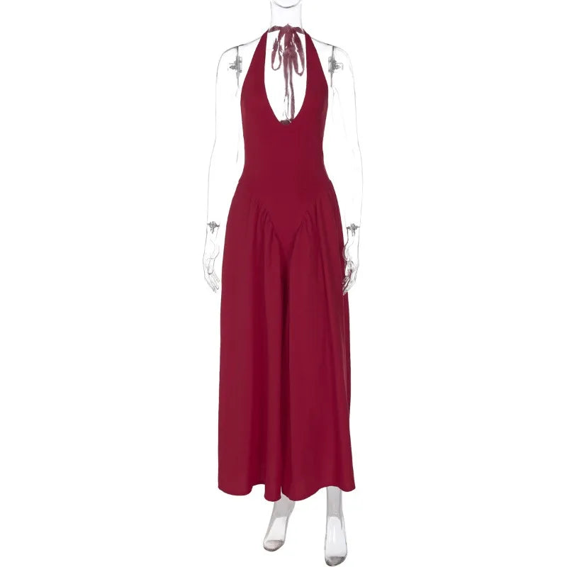Talenza Backless Deep V Spliced Long Dress Summer Women's Sexy Party Dress Halter New Fashion Slim White Sleeveless Long Dress