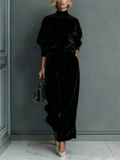 Autumn Winter Fashion High Collar Gold Velvet Long Sleeve Women's Suit